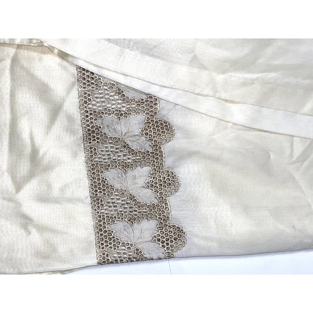 2 Vintage Pinch Pleat Ivory Drapes Panels Curtains 87 Long Off White Lace Border